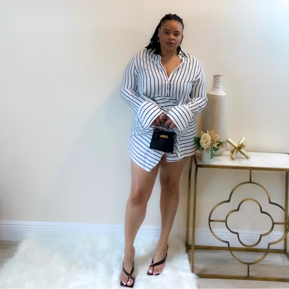 White and black wrap mini dress